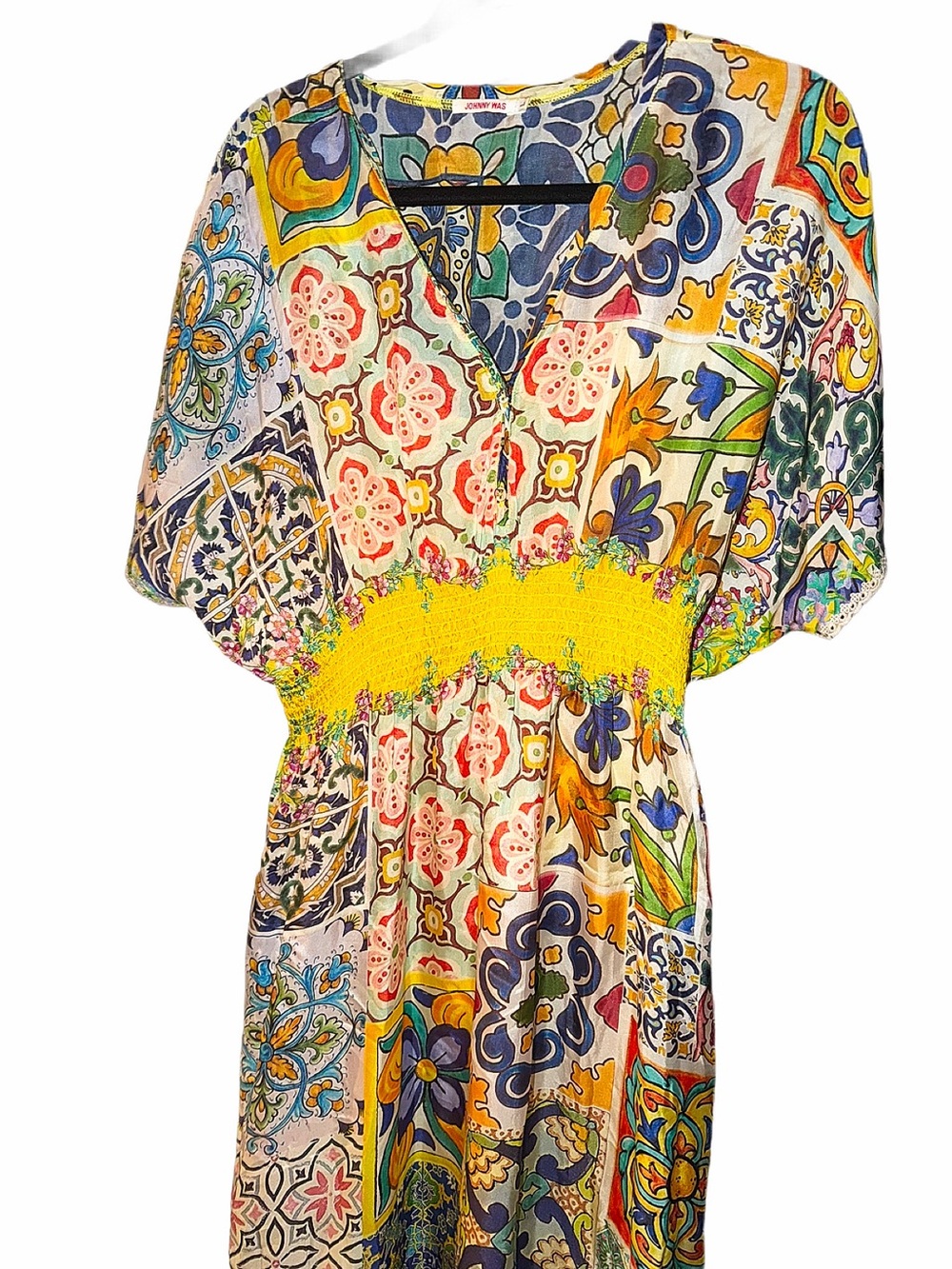 Johnny Was Like New Womens Maxi Dress with cinched yellow waist, so colorful💙 - Picture 3 of 15